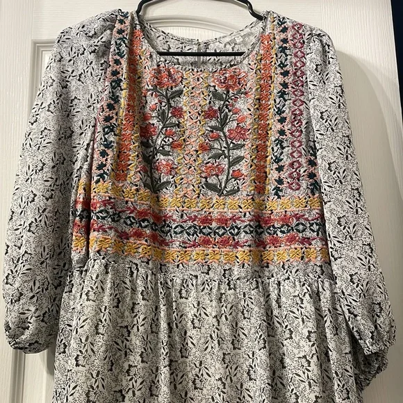 Jodifl Mixed Media 3/4 Sleeve Boho Dress Embroidered Black and White Size M - Picture 4 of 9